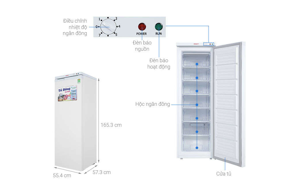 Mô tả chi tiết tủ đông đứng Sanaky VH-230VD có 7 hộc