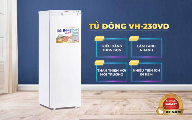 Tủ đông đứng Sanaky VH-230VD thiết kế mới có kiểu dáng thon gọn