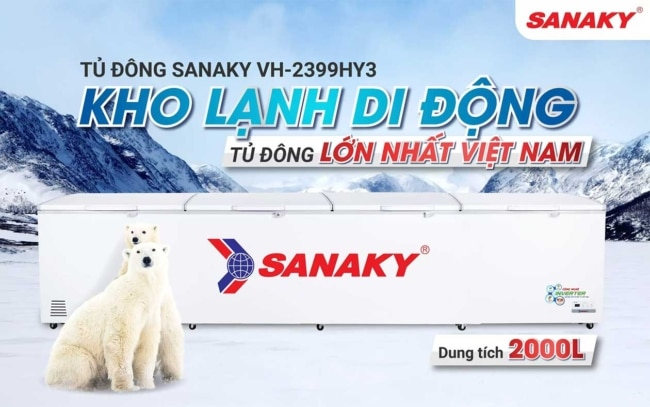Tủ đông Sanaky VH-2399HY3 2000 lít inverter kho lạnh di động là dòng tủ đong lớn nhất Việt Nam