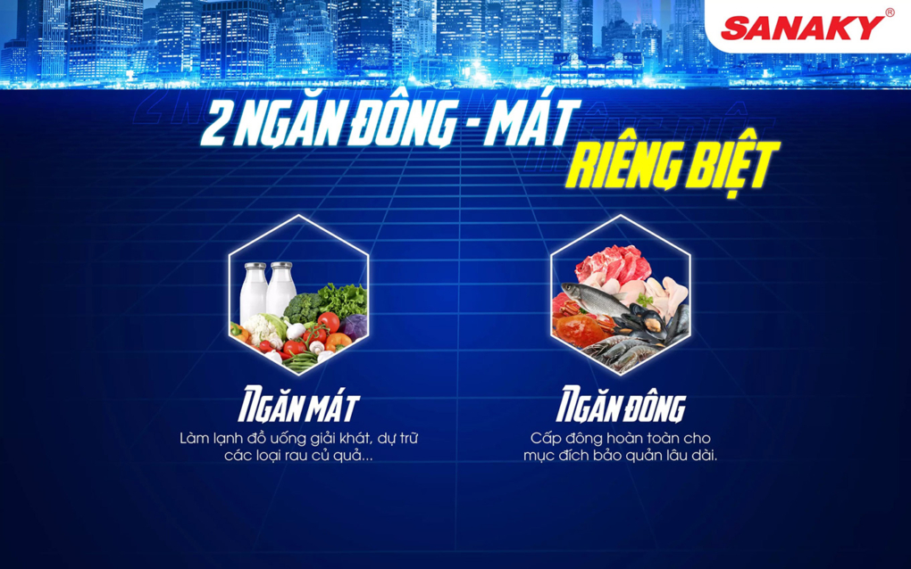 VH 5699W4K - Có 2 ngăn riêng biệt: 1 ngăn đông và 1 ngăn mát