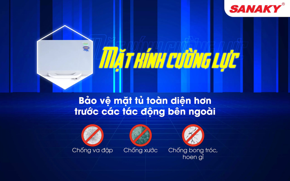 Tủ đông inverter Sanaky VH-1199HY4K có nắp được phủ thêm 1 lớp kính cường lực sang trọng